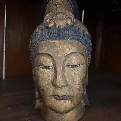 Antique Chinese Carved Wooden Bust of Kuan-Yin