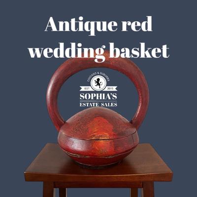 Antique Chinese Red Lacquer Wedding Basket
