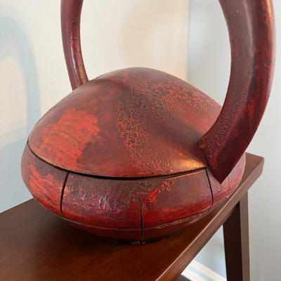 Antique Chinese Red Lacquer Wedding Basket