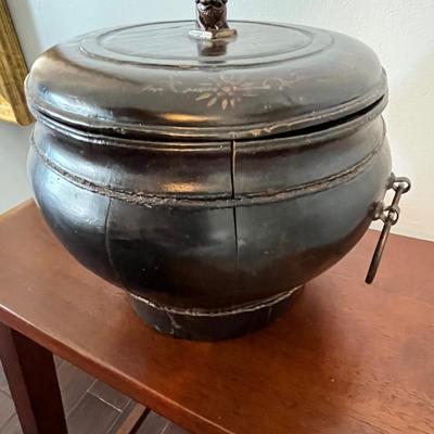 Antique Chinese Black Lacquer Rice Box