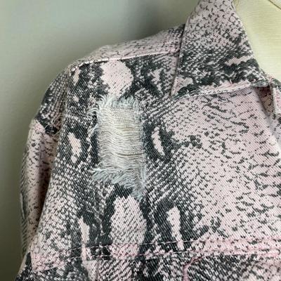 POL Pink Distressed Crop Jean Jacket Large