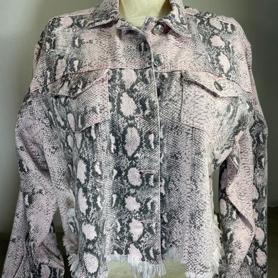 POL Pink Distressed Crop Jean Jacket Large