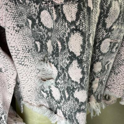 POL Pink Distressed Crop Jean Jacket Large