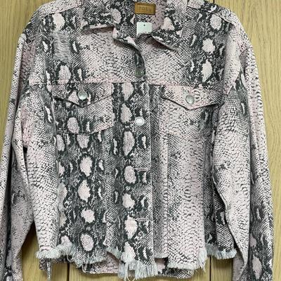 POL Pink Distressed Crop Jean Jacket Large