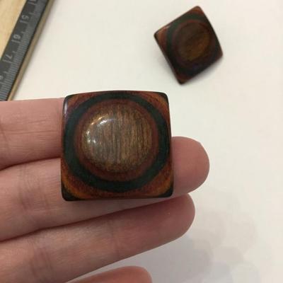 Very nice vintage Square wood stud earrings