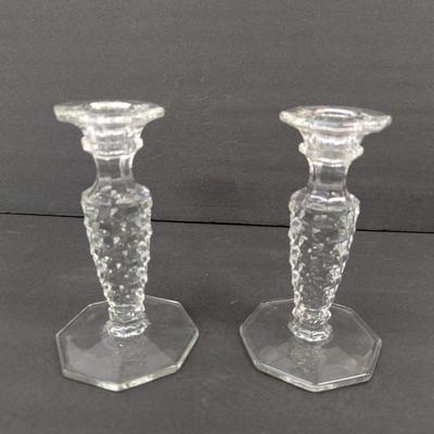 Fostoria Candlesticks Cube Pattern 6 1/4" Tall
