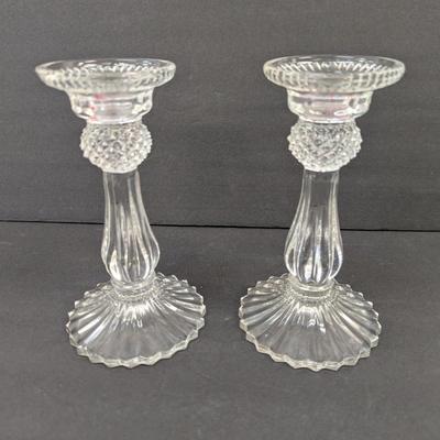 1980's Crystal Diamond Point Candle Stick Holders Approx 8 1/2" Tall