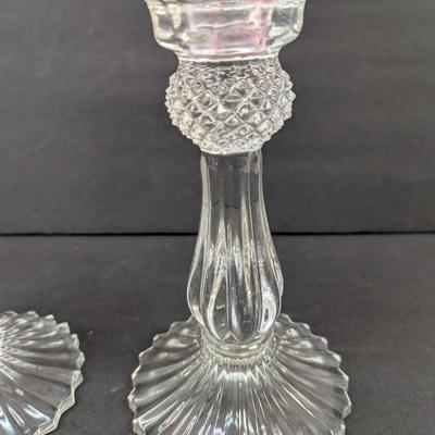 1980's Crystal Diamond Point Candle Stick Holders Approx 8 1/2" Tall
