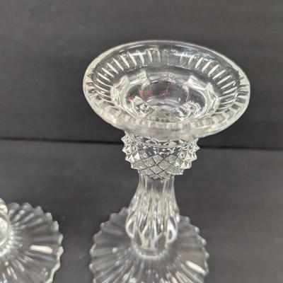 1980's Crystal Diamond Point Candle Stick Holders Approx 8 1/2" Tall