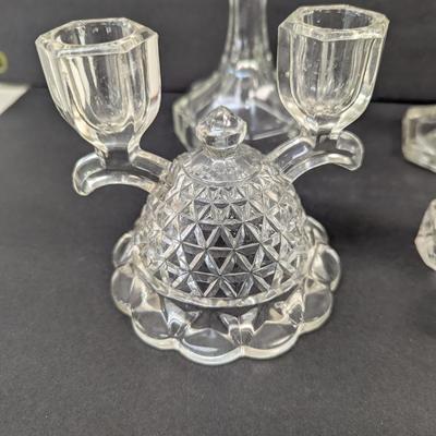 Vintage Candle Sticks Imperial Crystal Diamond Cut Double Candle Holder Oslo Tuscany Wedding 6 1/8" Tall #8