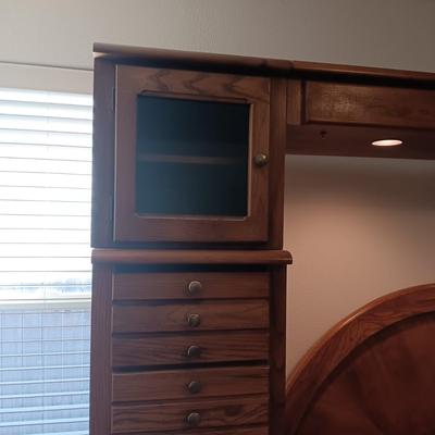 QUEEN SEALY EASE POWER ADJUSTABLE BED WITH CLEAN TEMPURPEDIC MATTRESS, LIGHTED BASSETT HEADBOARD AND WALL UNIT PLUS HANDMADE QUILT AND...
