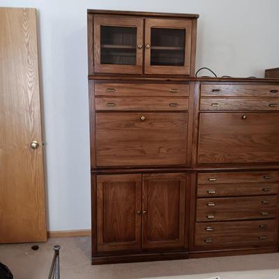 BASSETT 3 PIECE LIGHTED SECRETARY CABINET