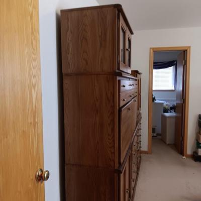 BASSETT 3 PIECE LIGHTED SECRETARY CABINET