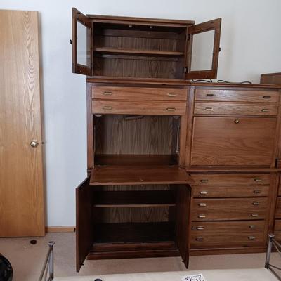 BASSETT 3 PIECE LIGHTED SECRETARY CABINET