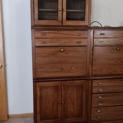 BASSETT 3 PIECE LIGHTED SECRETARY CABINET