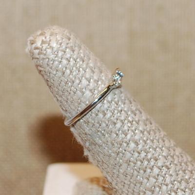 Size 6 Delicate BLUE Rectangle Stone Ring with 2 Round Clear Stone Sides on a Silver Band (1.2g)