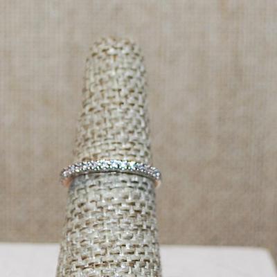 Size 6 Delicate Half Infinity Ring with Single Row of Clear Stones & INSIDE Rose Gold Silver Tone Band (1.7g)