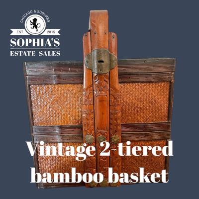 Antique Bamboo and Rattan Chinese Basket