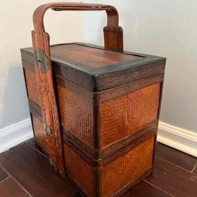Antique Bamboo and Rattan Chinese Basket