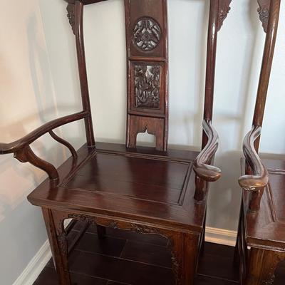 Pair of Antique Chinese Elmwood Scholar's Chairs