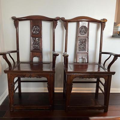 Pair of Antique Chinese Elmwood Scholar's Chairs