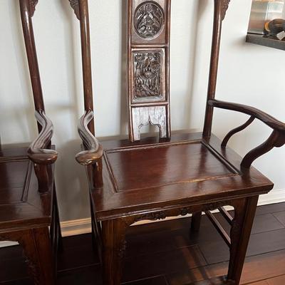 Pair of Antique Chinese Elmwood Scholar's Chairs