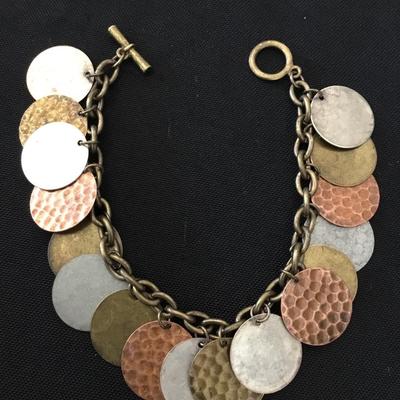 Vintage copper and brass, charm toggle bracelet