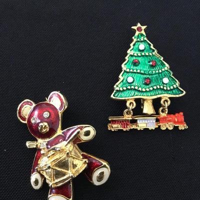 Vintage enameled Christmas brooches