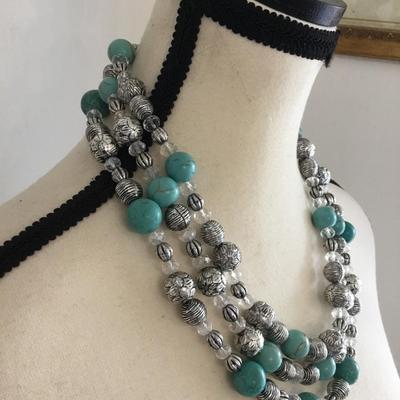 Crystal bead and Howlite bead Three strand beaded necklace