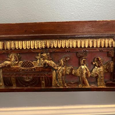 Antique Chinese Red and Gold Bed Panel