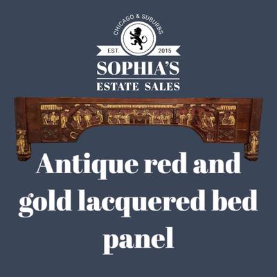 Antique Chinese Red and Gold Bed Panel