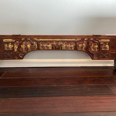 Antique Chinese Red and Gold Bed Panel