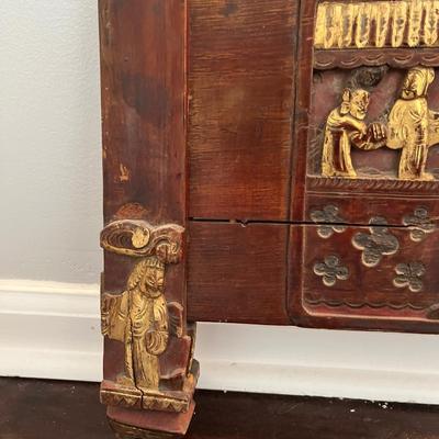 Antique Chinese Red and Gold Bed Panel