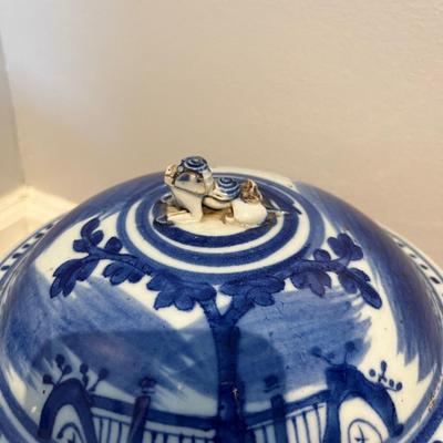 A Pair of Antique Chinese Blue and White Covered Jars