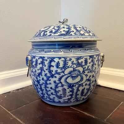 Antique Chinese Blue and White Jar with Lid