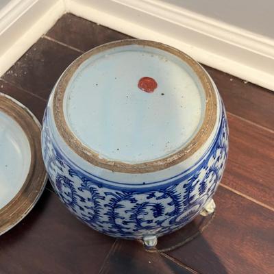 Antique Chinese Blue and White Jar with Lid