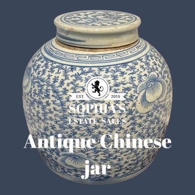 Antique Chinese Blue and White Covered Jar