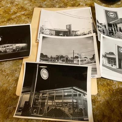 Box of vintage black and white photos of gas stations