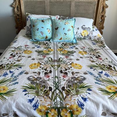 King/Queen Carved Wood and Caned Headboard