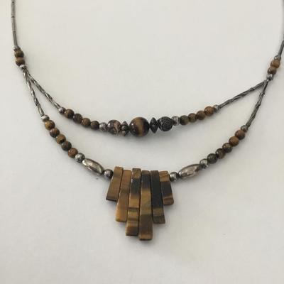 Tigers eye and liquid, silver vintage barrel, clasp necklace