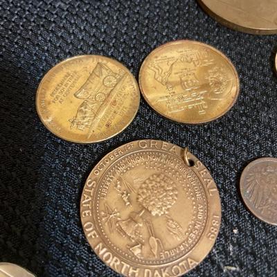 Misc coins, wood box and pocket watch
