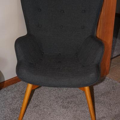 DARK BLUE BUTTERFLY STYLE BACK SIDE CHAIR W/ OTTOMAN