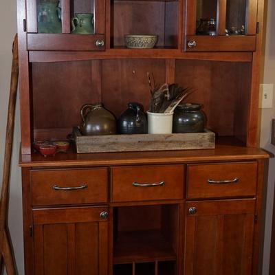 COUNTRY STYLE COMPLIMENTARY WINE CABINET SHELVES, DRAWERS, CENTER SHELF