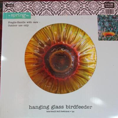 New 9" x 9" Hanging Glass Bird-feeder