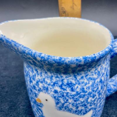 Sale Photo Thumbnail #72: Speckled-blue outside, cream-color inside.  Good condition, no chips or cracks. Approx. 5" tall.