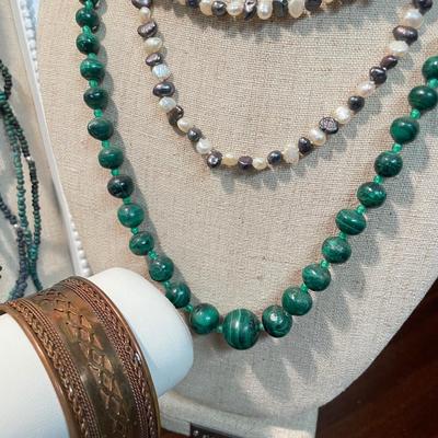 Pearl & Beaded Necklaces w/ Copper Cuff (K-SS)