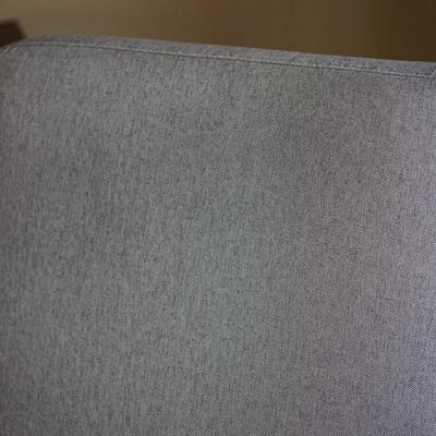 MCM STYLE UPHOLSTERED WITH WOOD BASE ROCKER IN LIGHT GREY FABRIC
