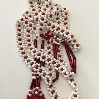 Vintage handcrafted, flower beaded tassel necklace