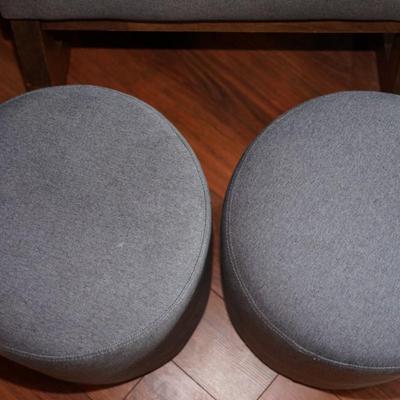 PAIR OF GUMDROP SHAPED PADDED OTTOMANS