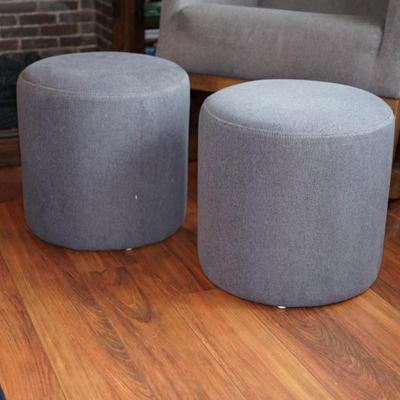 PAIR OF GUMDROP SHAPED PADDED OTTOMANS